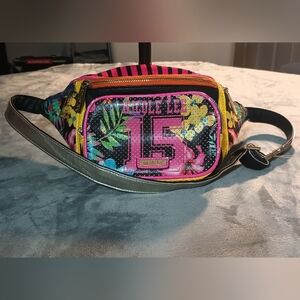Nicole Lee Pink and Yellow Crossbody Bag Tropical Design
